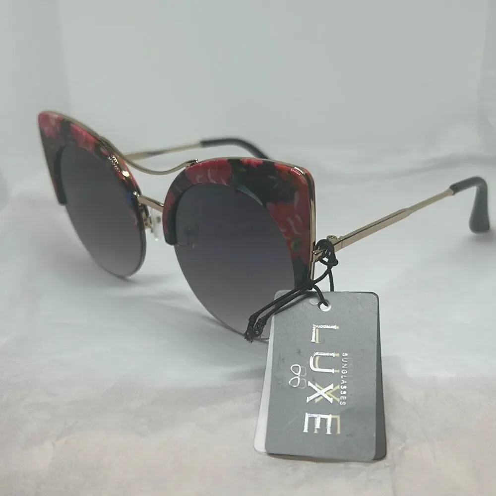 LUXE Floral Cat Eye Sunglasses – Gradient Lens – Chic & Feminine
